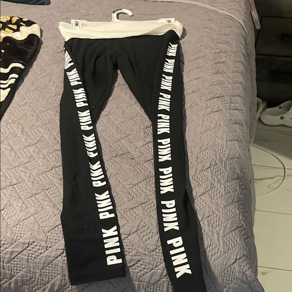PINK Victoria's Secret Black Leggings with White Logo